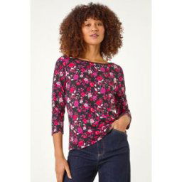 Roman Floral Print Contrast Trim Top 20 female