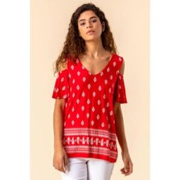 Roman Paisley Print Cold Shoulder Top 10 female