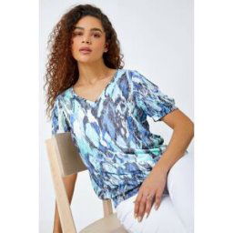 Roman Animal Burnout Print Blouson Stretch Top 20 female