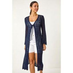 Roman Longline Tie Cotton Blend Knit Cardigan 18 female
