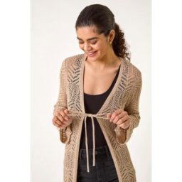 Roman Longline Tie Cotton Blend Knit Cardigan 14 female