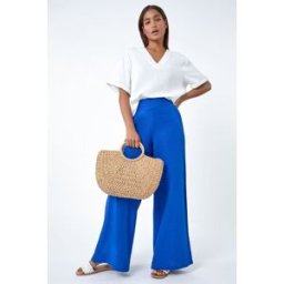Roman Linen Blend Elastic Waist Wide Leg Trousers 16 female