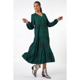 Roman Animal Print Button Detail Smock Midi Dress 16 female