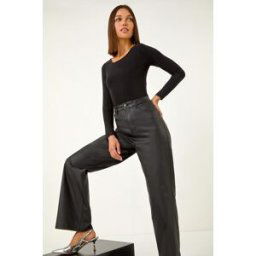 Roman Coated Stretch Waist Wide Leg Jeans 16 female