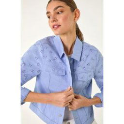 Roman Cotton Blend Broderie Sleeve Jacket 20 female