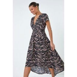 Lilly and Hope Animal Dipped Hem Asymmetric Stretch Dress 14 female