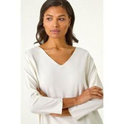 Roman Ribbed V-Neck Stretch Top L female
