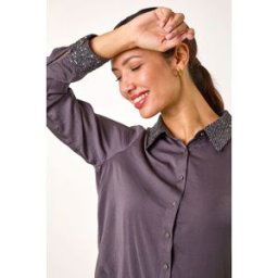 Roman Sequin Collar and Cuff Shirt 18 female