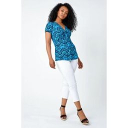 Roman Petite Aztec Knot Detail V-Neck Stretch Top 8 female