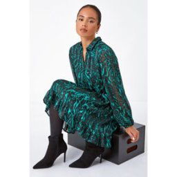 Roman Petite Animal Print Frill Hem Dress 8 female