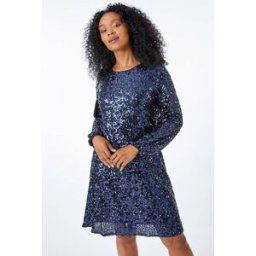 Roman Petite Sequin Shift Dress 8 female
