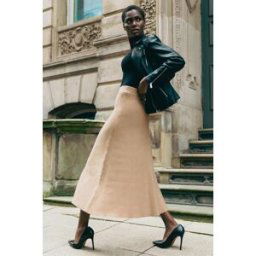 Roman Knitted Elastic Waist A Line Midi Skirt 14 female