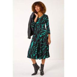 Roman Animal Print Wrap Midi Dress 16 female