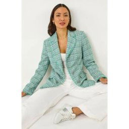 Roman Check Frayed Edge Boucle Button Jacket 14 female