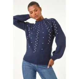 Roman Pearl Embellished Cable Knit Jumper 12 female