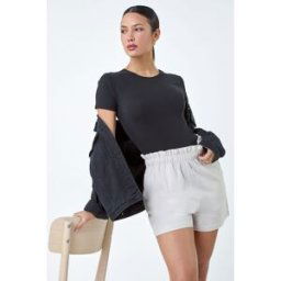 Roman Linen Blend Elastic Waist Pocket Shorts 18 female