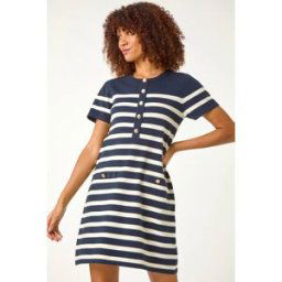 Roman Stripe Button A-Line Knit Dress 16 female