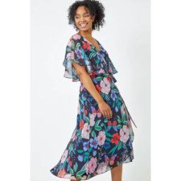 Roman Petite Floral Chiffon Cape Wrap Dress 8 female