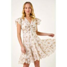 Dusk Broderie Anglaise Ruched Dress 8 female