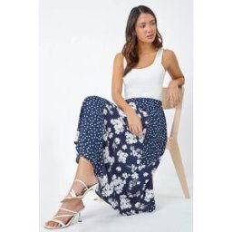 Roman Mixed Floral Spot Print A Line Midi Skirt 16 female