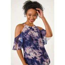 Roman Petite Halter Frill Cold Shoulder Top 8 female