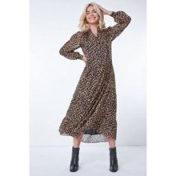 Dusk Leopard Print Chiffon Tiered Ruffle Dress 8 female