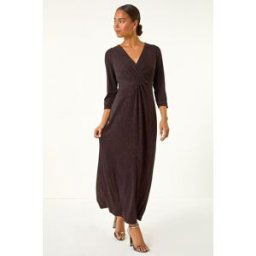 Roman Petite Gathered Glitter Maxi Stretch Dress 8 female