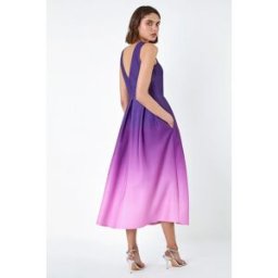 Roman Ombre Pleated Luxe Stretch Midi Dress 16 female