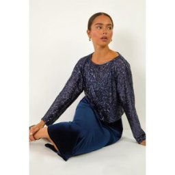 Roman Petite Contrast Sequin Velvet Dress 8 female