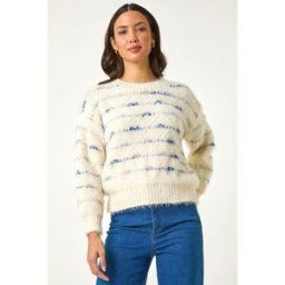 Roman Stripe Fluffy Knit Jumper one size female