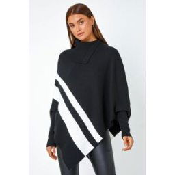 Roman Roll Neck Wool Blend Stripe Poncho 20 female