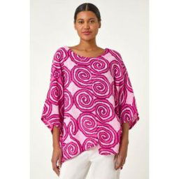 Roman Spiral Print Asymmetric Tunic Top S female