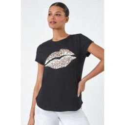 Lilly and Hope Animal Print Lips Stretch T-Shirt 12 female