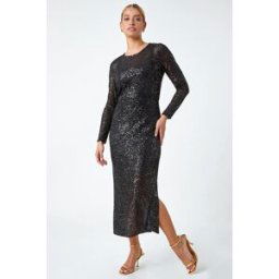 Dusk Sequin Embellished Midi Stretch Dress 8 female