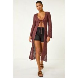 Roman Longline Tie Cotton Blend Knit Cardigan 12 female