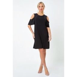 Roman Petite Sparkle Cold Shoulder Dress 8 female