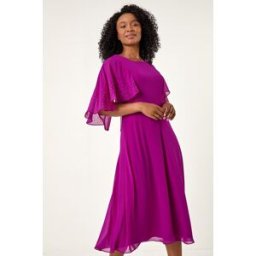 Roman Petite Hotfix Embellished Back Cape Dress 8 female