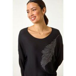 Roman Hotfix Feather Stretch Knit Top S female