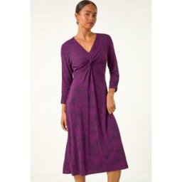 Roman Petite Twist Front V-Neck Midi Dress 8 female