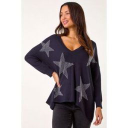 Roman Star Print Hanky Hem Knit Jumper 18 female