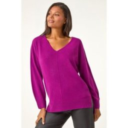 Roman Soft V-Neck Side Split Knit Sweater 12 female