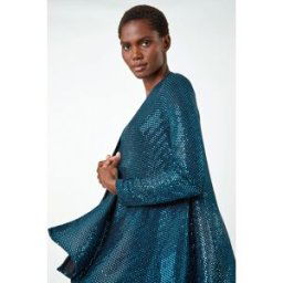 Roman Sequin Sparkle Waterfall Stretch Jacket 10 female