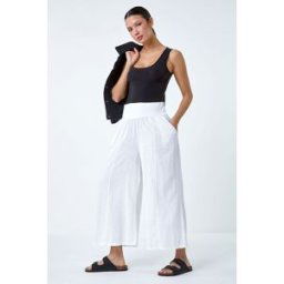 Roman Linen Blend Stretch Waist Culottes L female