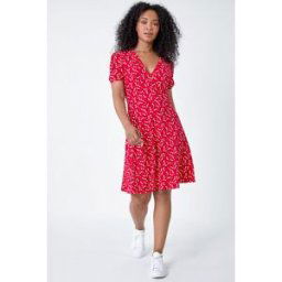 Roman Petite Ditsy Stretch Wrap Dress 8 female