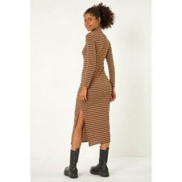 Dusk High Neck Stripe Stretch Midi Dress 8 female
