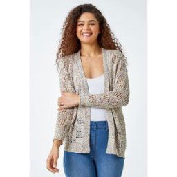 Roman Tape Knit Cotton Blend Cardigan 16 female