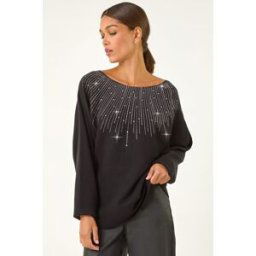 Roman Hotfix Embellished Neck Knit Jumper S female