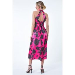Dusk Floral Satin Look Halter Midi Dress 8 female