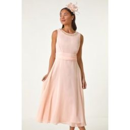 Roman Petite Trim Detail Ruched Midi Dress 8 female
