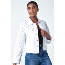 Roman Cotton Blend Broderie Sleeve Jacket 18 female